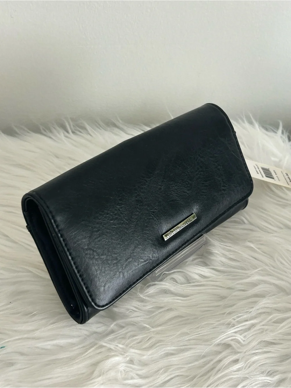 BCBGeneration Black Vegan Leather Zip Around Wristlet Wallet Clutch NWT